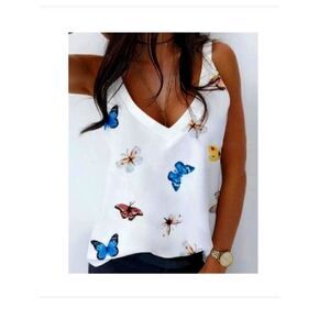 32- 💼Butterfly Print V-Neck Casual Tank Top Lightweight, Summer Top